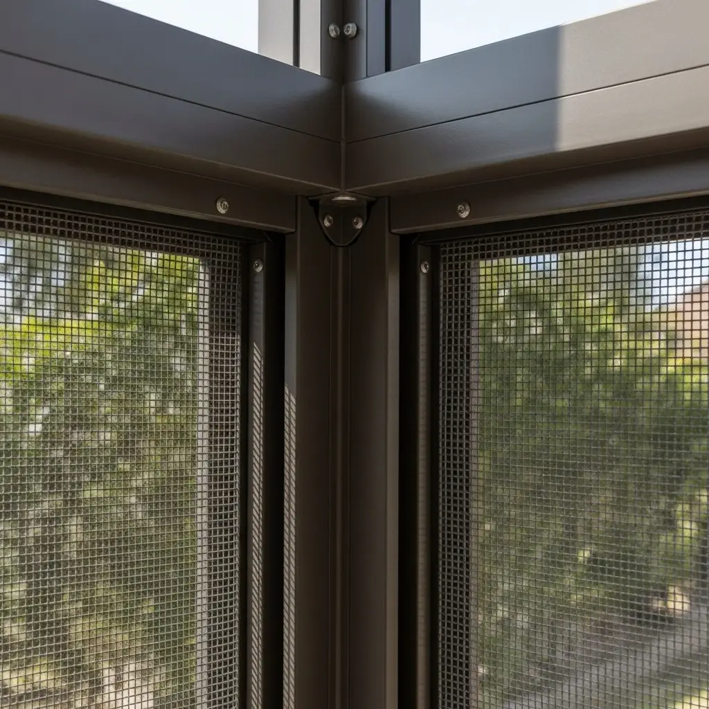 close-up of screened porch corner frame after screen repair in Titusville, FL